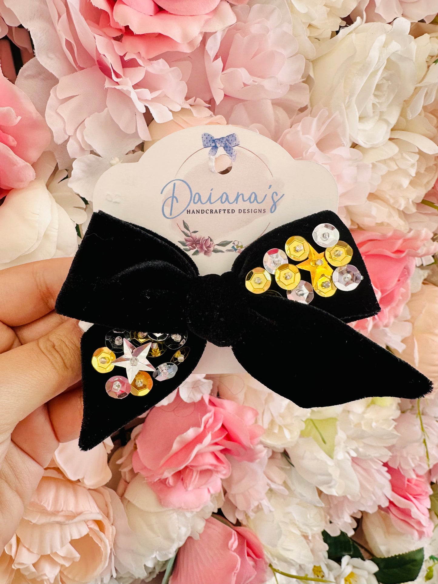 Celebration Sequin Beaded Velvet Hair Bow
