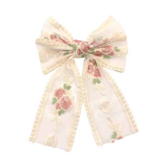 Embroidered Rose Hair Bow
