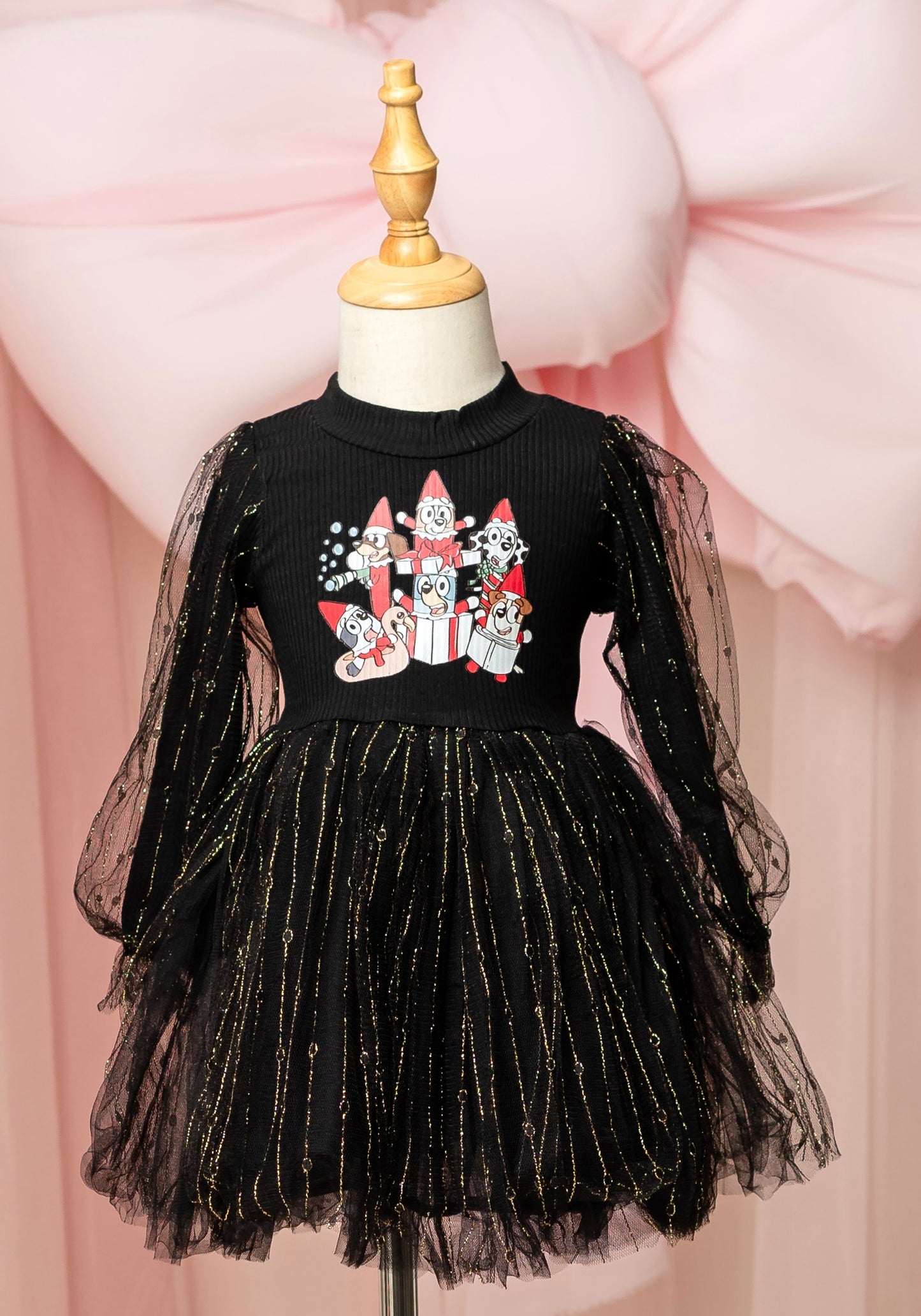 Christmas Dogs Black Long Sleeve Dress