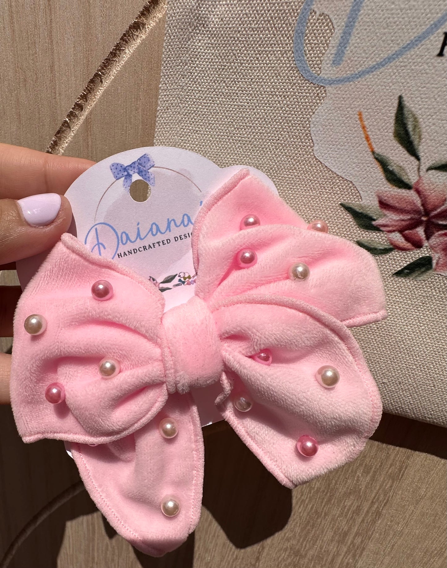 Velvet Pearl Beaded Hair Bow