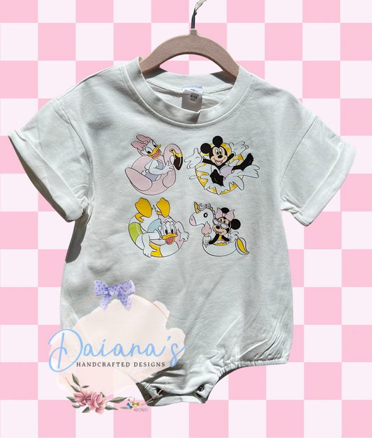 White Short Sleeve Pink Pool Party Magical Friends Bubble Romper