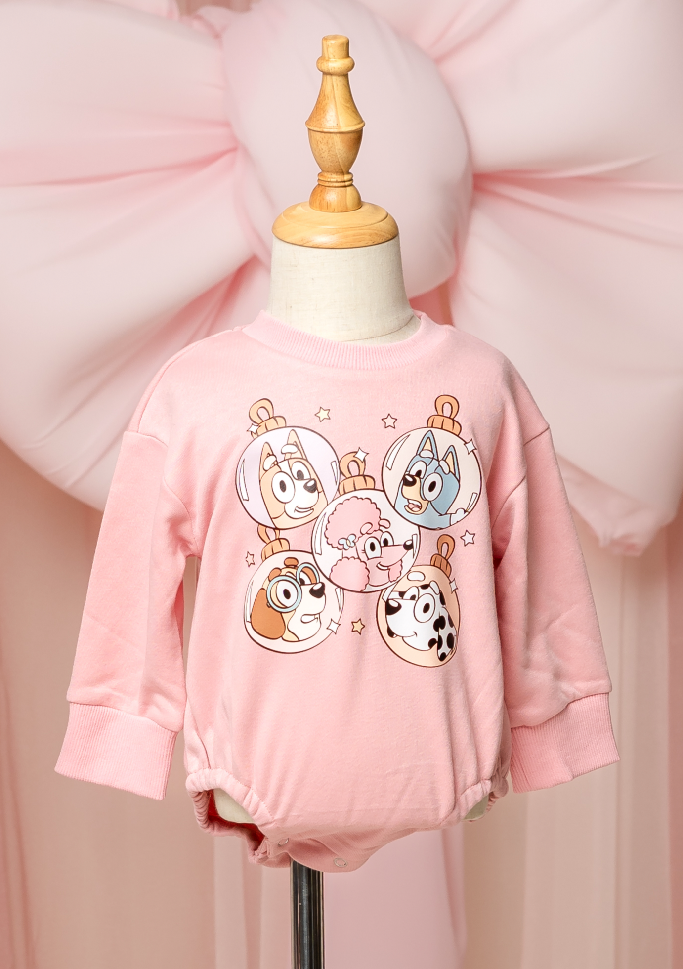 Christmas Dog Ornaments Pink Bubble Romper
