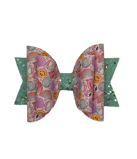 Teal Summer Fun Faux Leather Bow