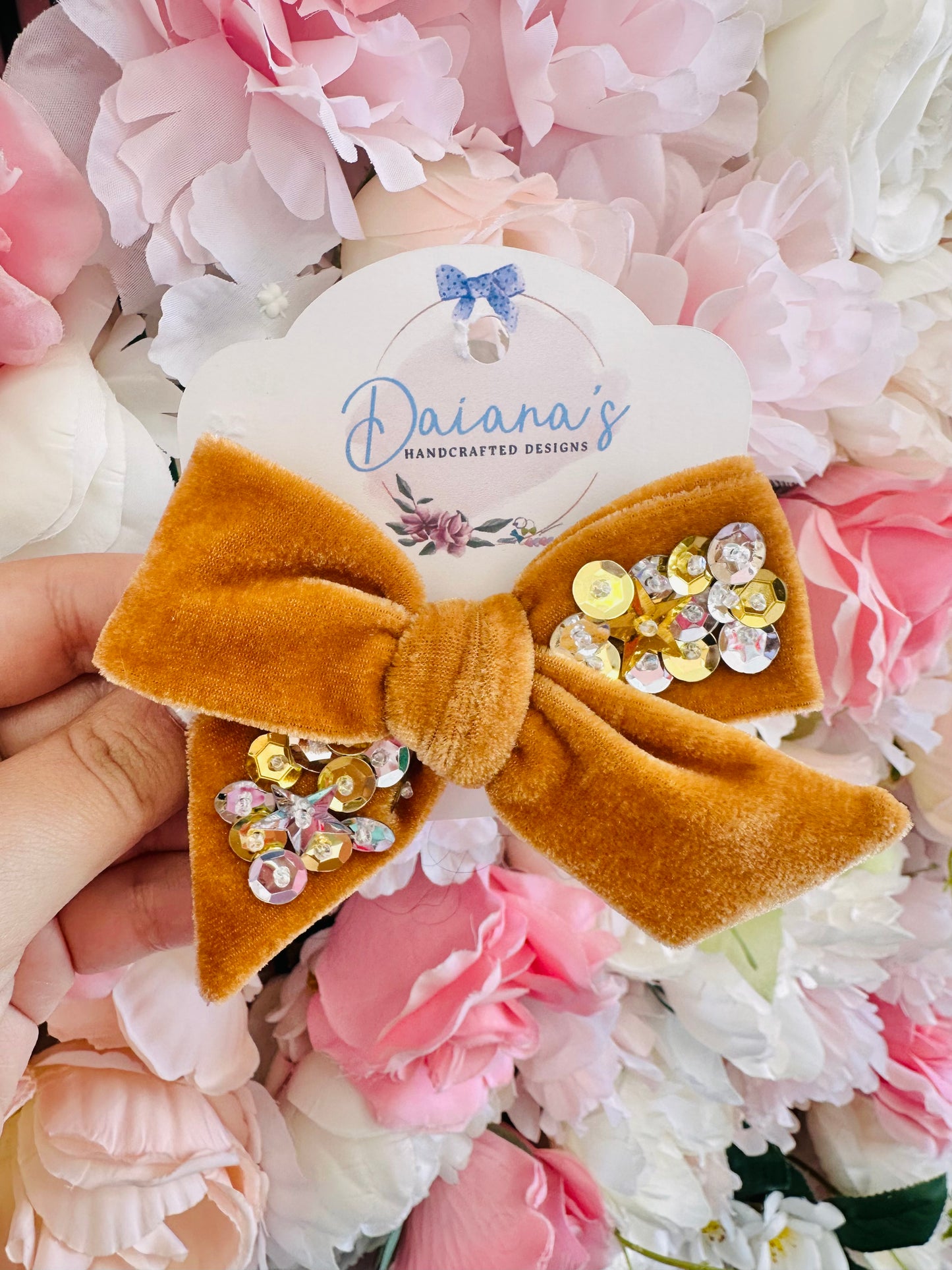 Celebration Sequin Beaded Velvet Hair Bow