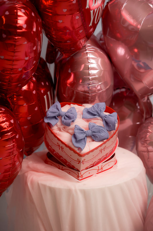 Set of Embossed Heart Fabric Pigtail Hair Bows