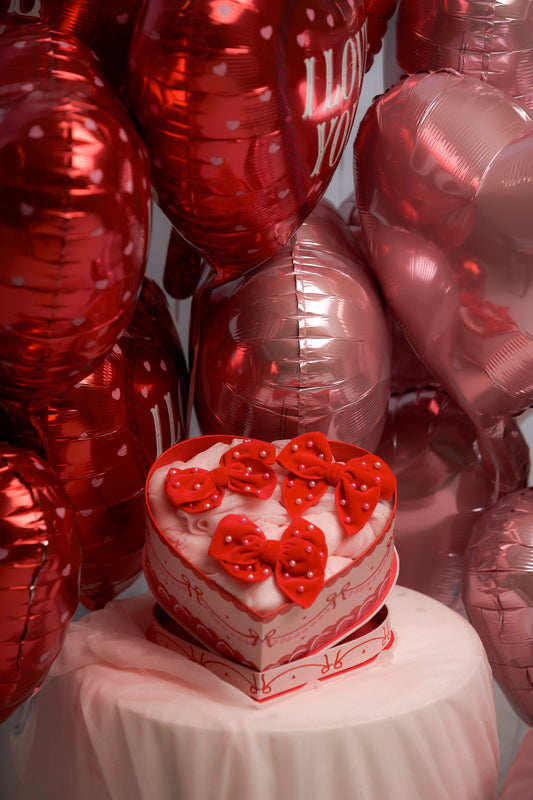 Heart Season Pearls on Red Velvet Hair Bows