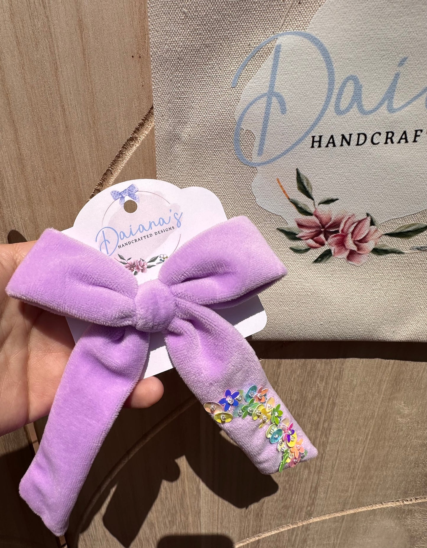 Mermaid Velvet Multi Sequin Long Tail Hair Bow