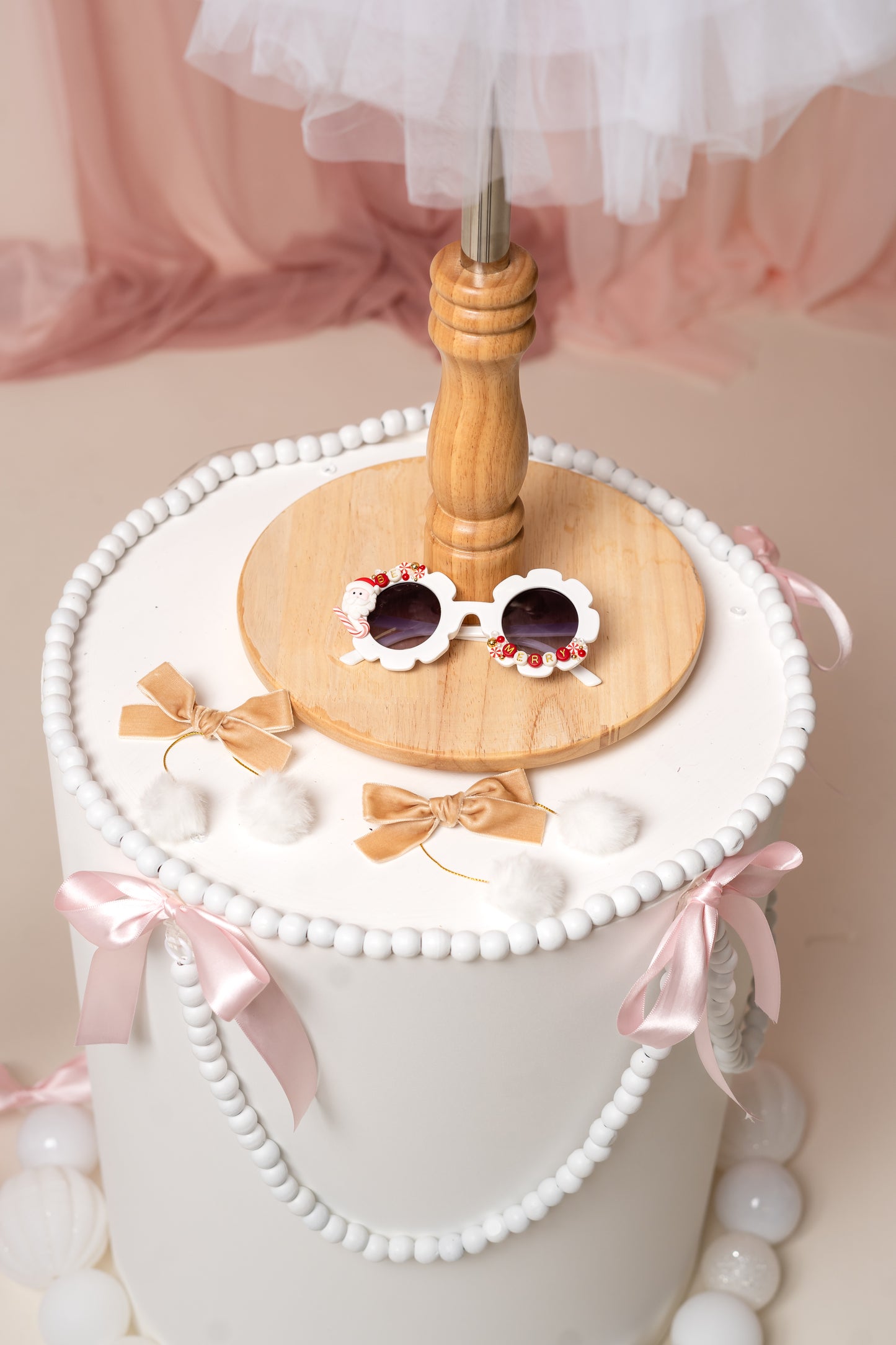 Velvet Ribbon Faux Fur Pom Pom Hair Bow