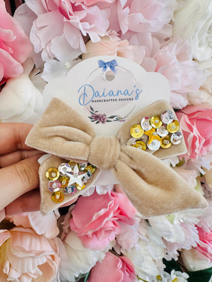 Celebration Sequin Beaded Velvet Hair Bow