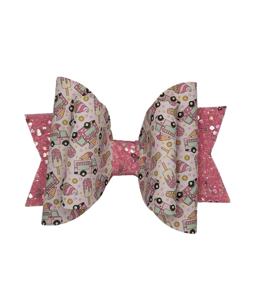 Ice Cream Truck Faux Leather Bow