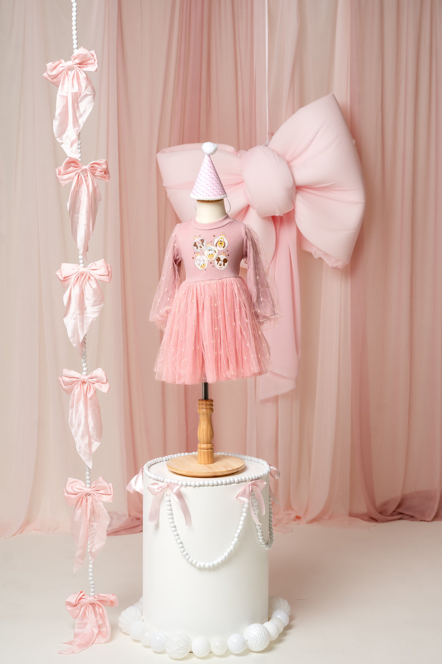 Mouse & Friends Ornaments Pink Long Sleeve Dress