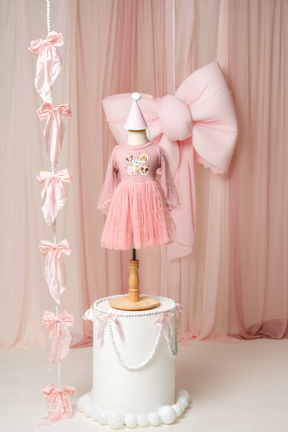 Mouse & Friends Ornaments Pink Long Sleeve Dress