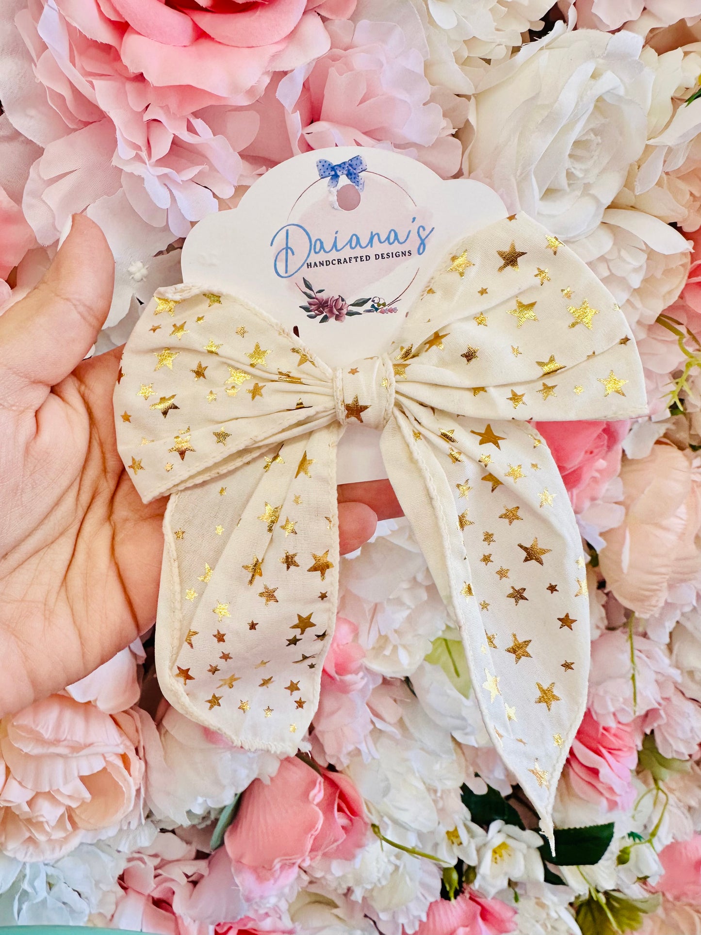 Celebration Cream Gold Star Hair Bow