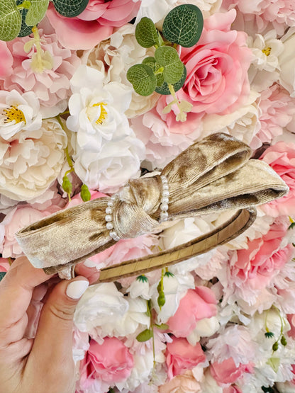 Celebration Pearl Looped Bow Velvet Headband