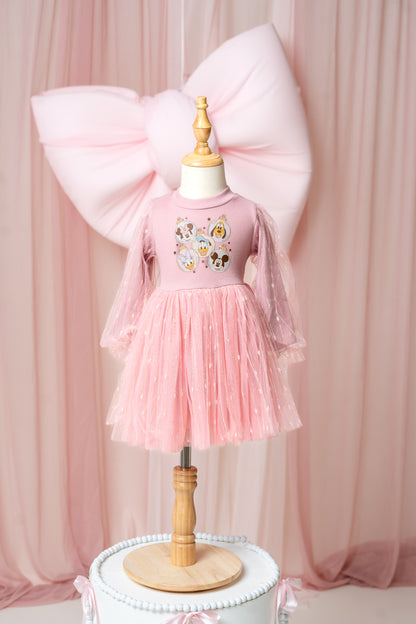 Mouse & Friends Ornaments Pink Long Sleeve Dress