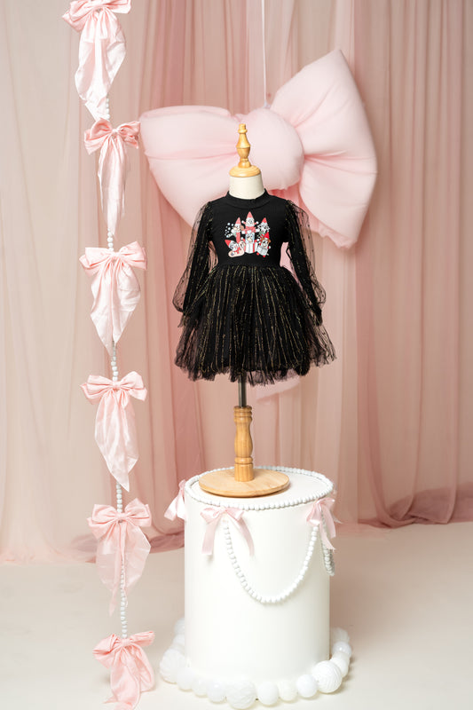 Christmas Dogs Black Long Sleeve Dress