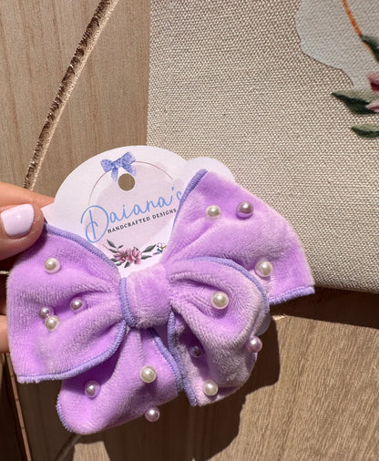 Velvet Pearl Beaded Hair Bow