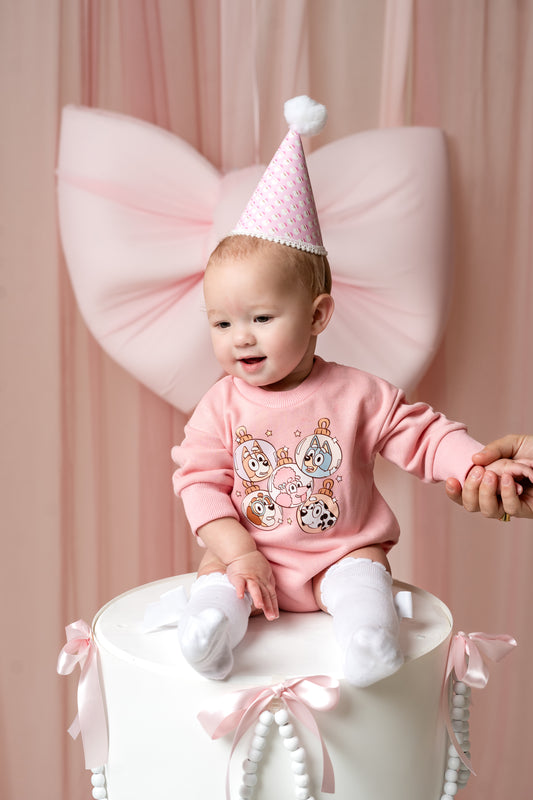 Christmas Dog Ornaments Pink Bubble Romper