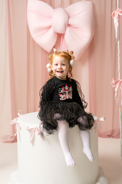 Christmas Dogs Black Long Sleeve Dress