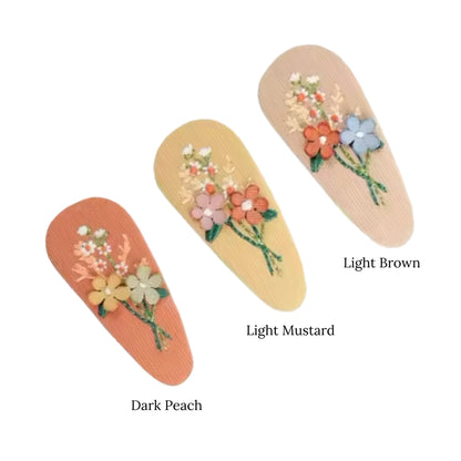 Flower Embroidered Hair Clip Set