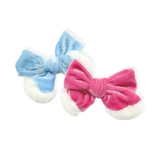 Fur Trimmed Velvet Short Tail Hair Bows
