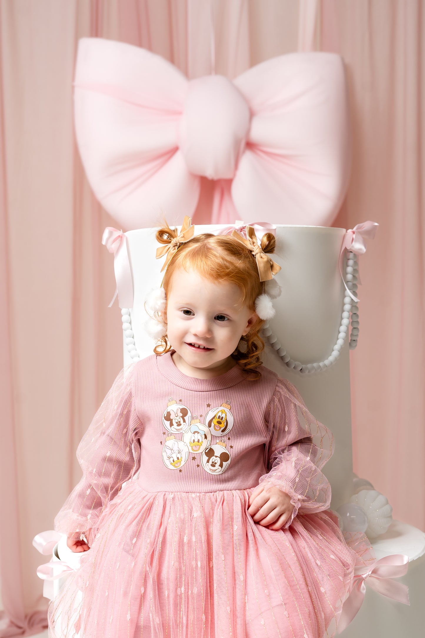 Mouse & Friends Ornaments Pink Long Sleeve Dress