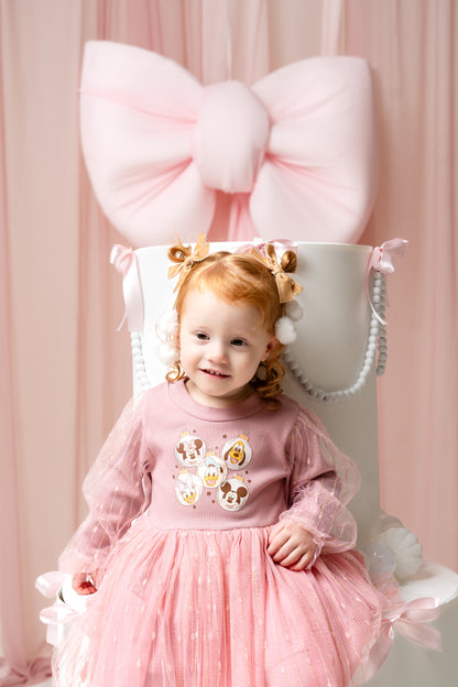 Mouse & Friends Ornaments Pink Long Sleeve Dress