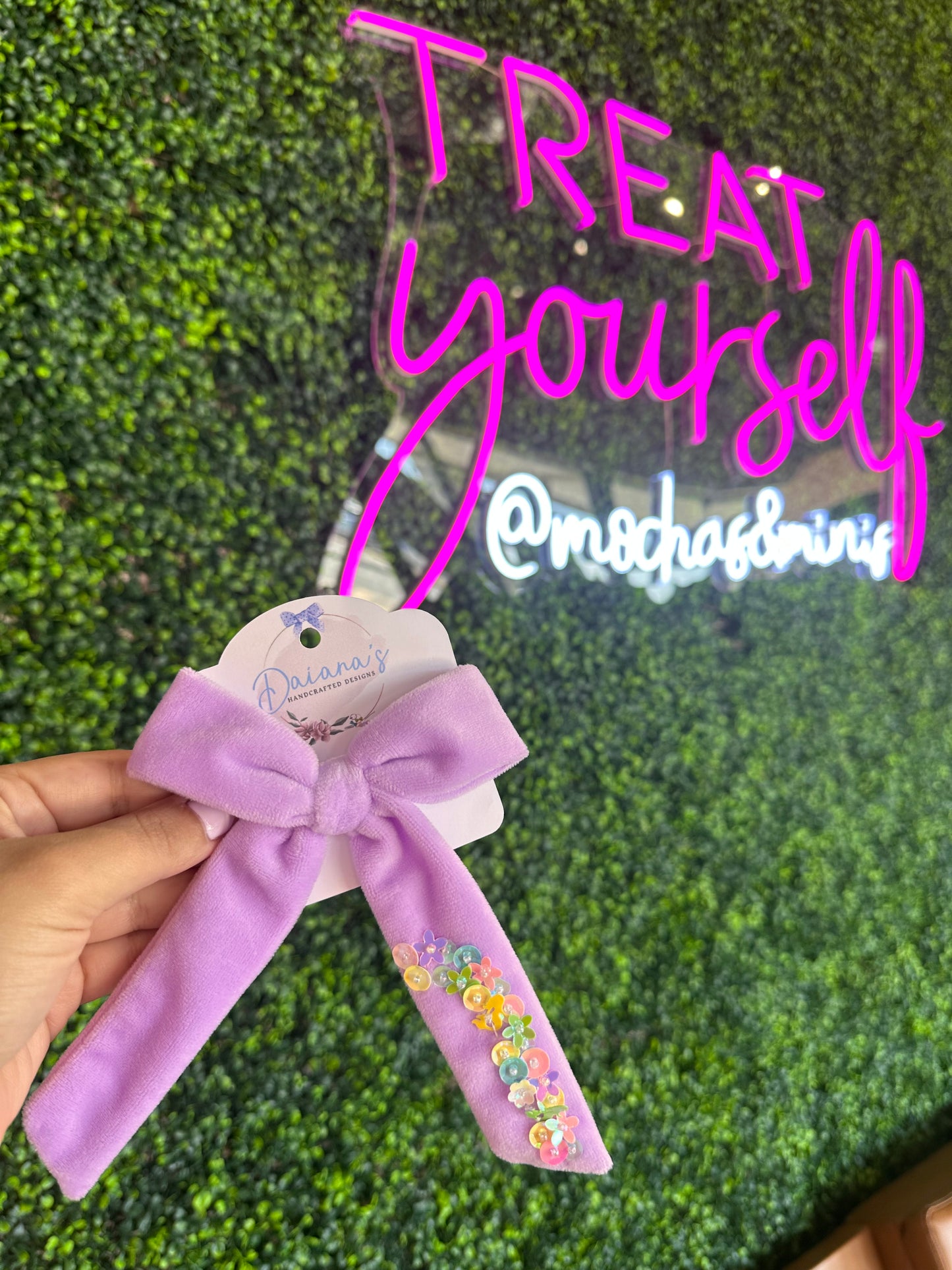 Mermaid Velvet Multi Sequin Long Tail Hair Bow