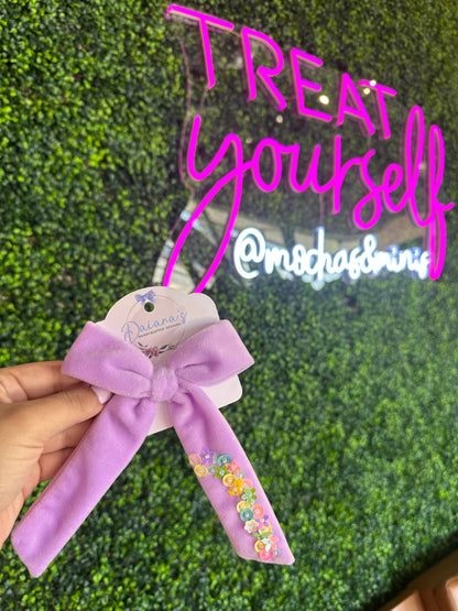 Mermaid Velvet Multi Sequin Long Tail Hair Bow