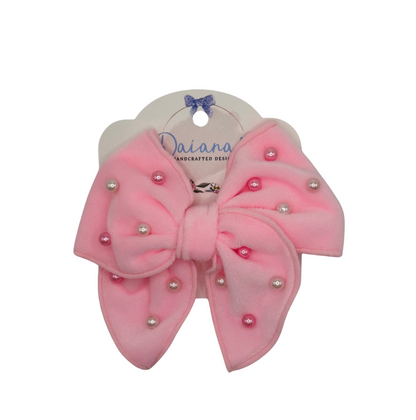Velvet Pearl Beaded Hair Bow