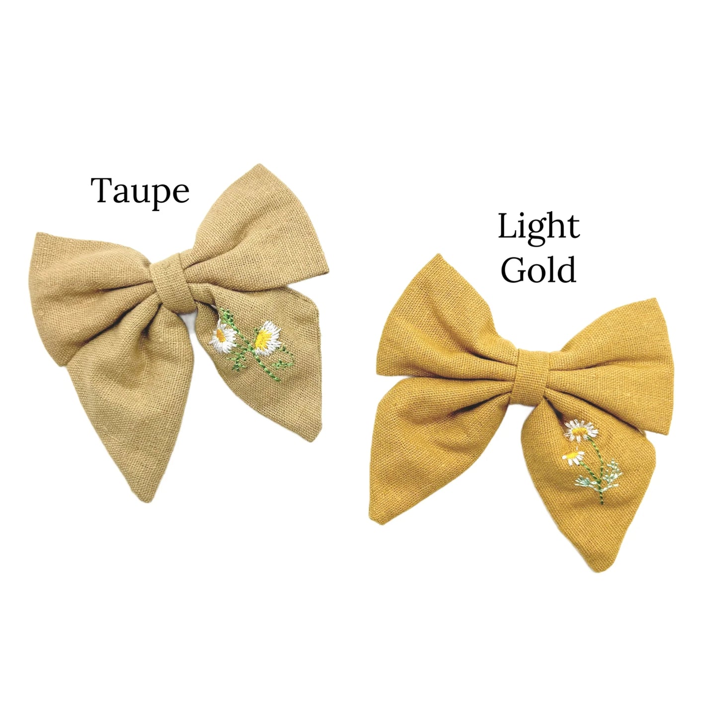 Autumn Linen Embroidered Hair Bow