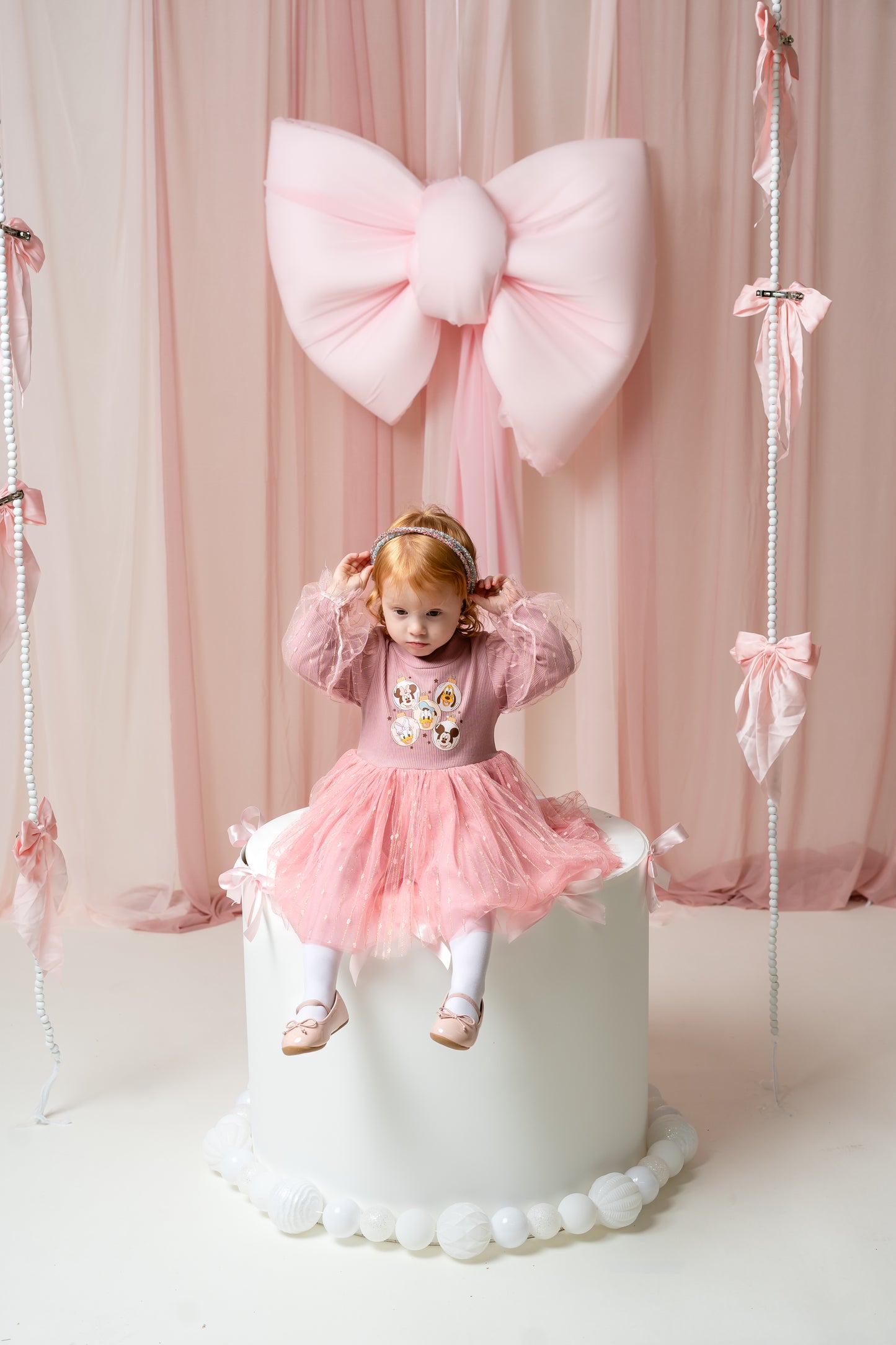 Mouse & Friends Ornaments Pink Long Sleeve Dress