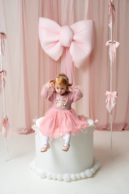 Mouse & Friends Ornaments Pink Long Sleeve Dress