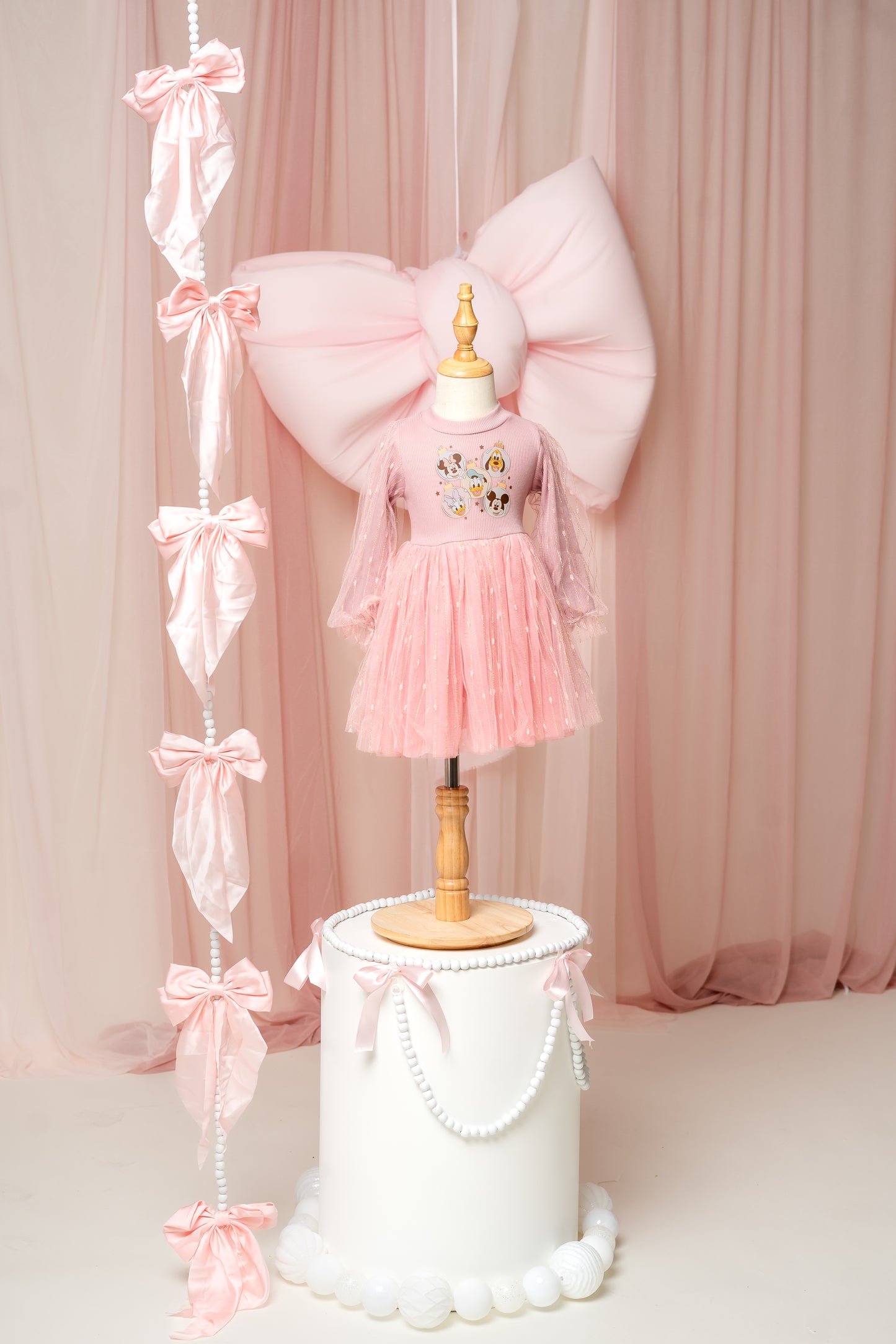 Mouse & Friends Ornaments Pink Long Sleeve Dress