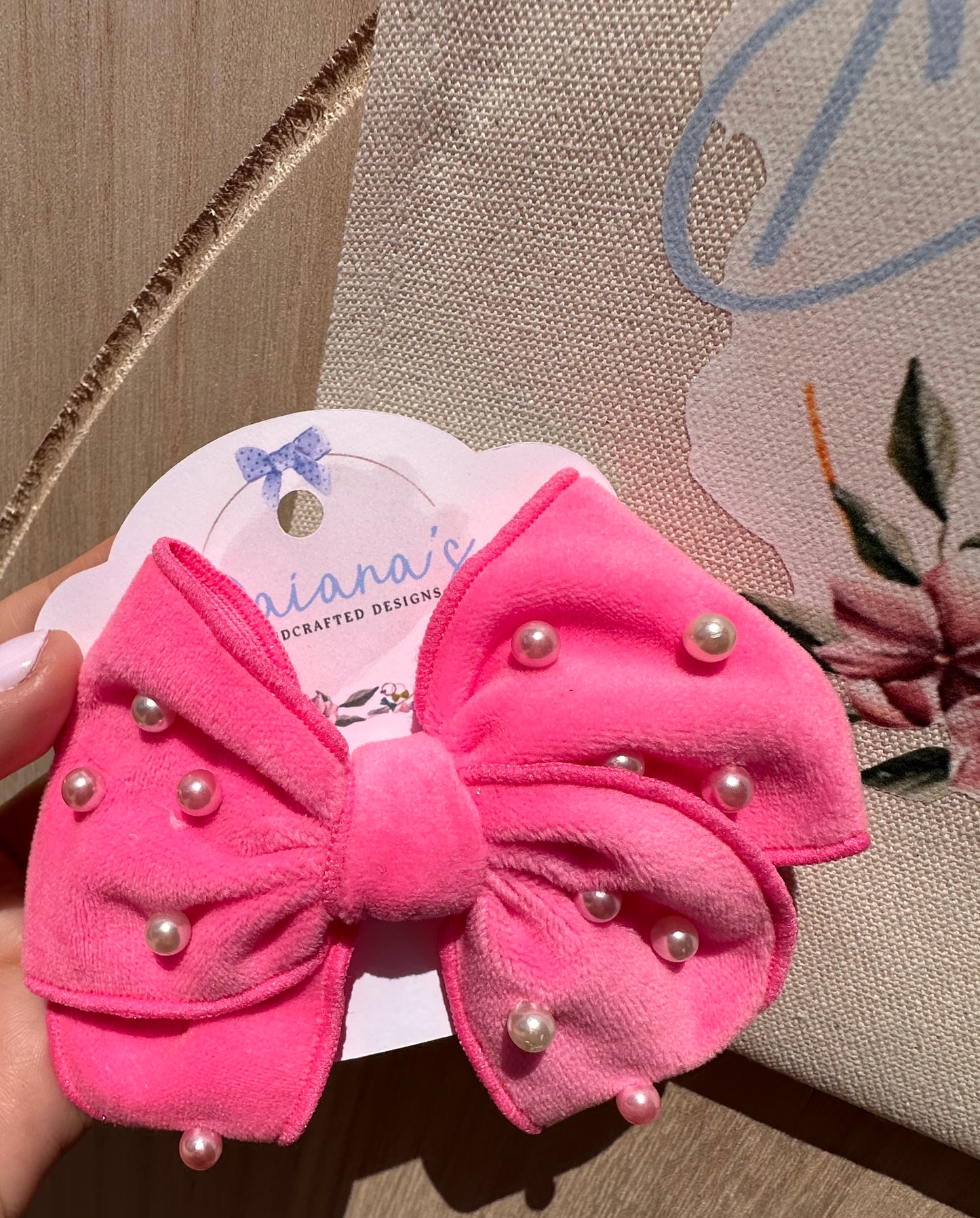 Velvet Pearl Beaded Hair Bow