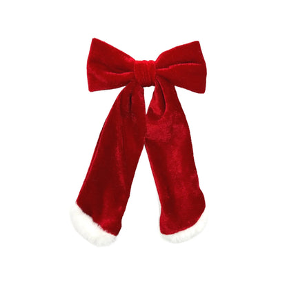 Fur Trimmed Velvet Long Tail Hair Bow