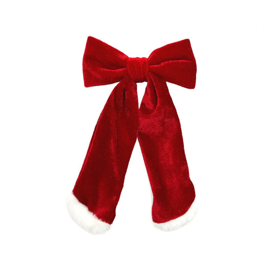 Fur Trimmed Velvet Long Tail Hair Bow