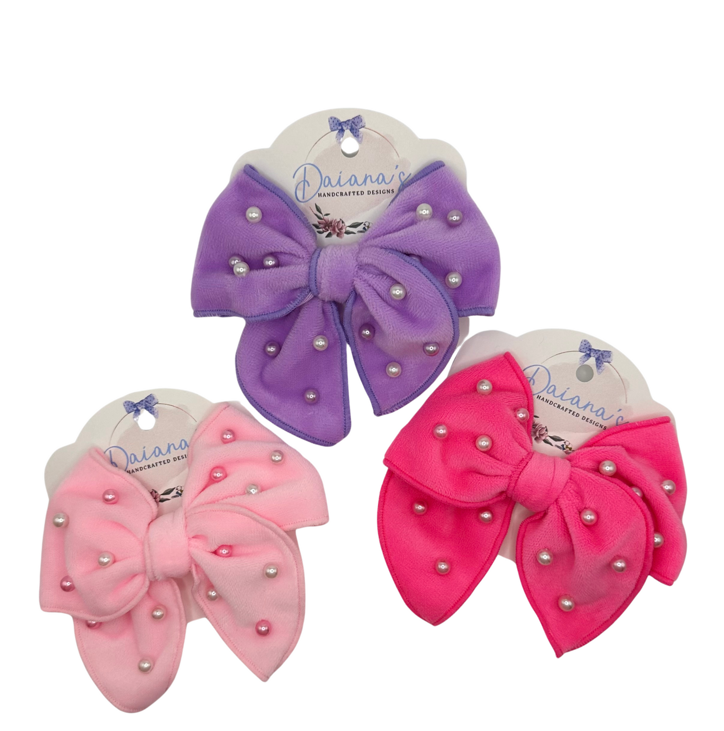 Velvet Pearl Beaded Hair Bow