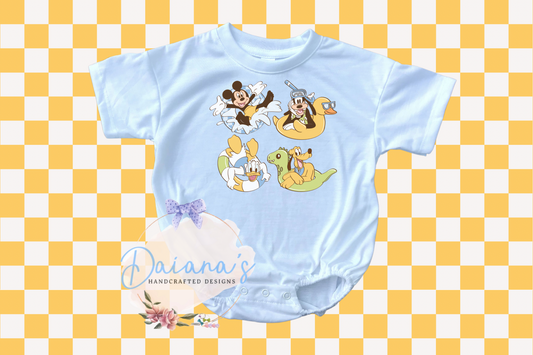 White Short Sleeve Blue Pool Party Magical Friends Bubble Romper