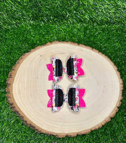 Mouse and Cupcakes Pigtail Faux Leather Bows