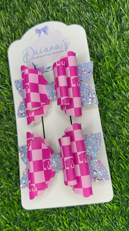 Doll Pink Faux Leather Pigtail Bows