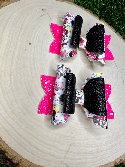 Mouse and Cupcakes Pigtail Faux Leather Bows