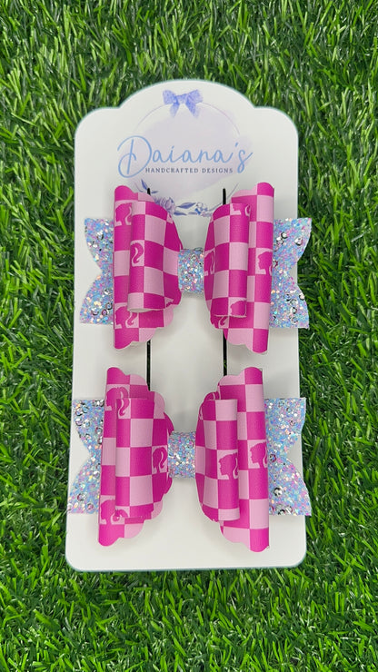 Doll Pink Faux Leather Pigtail Bows