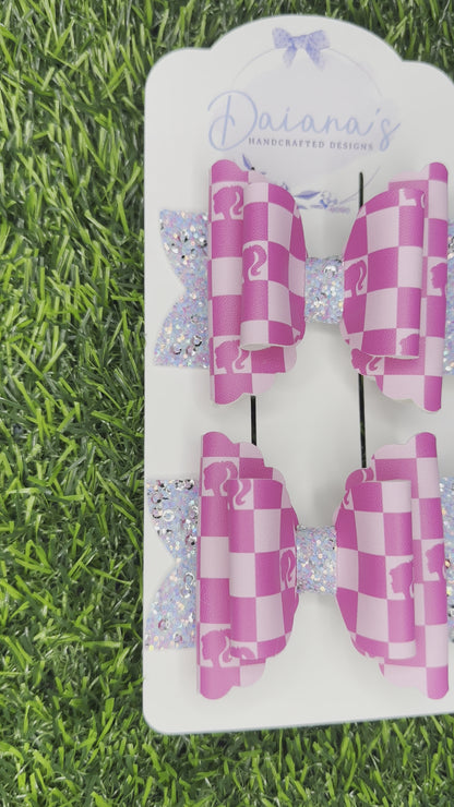 Doll Pink Faux Leather Pigtail Bows